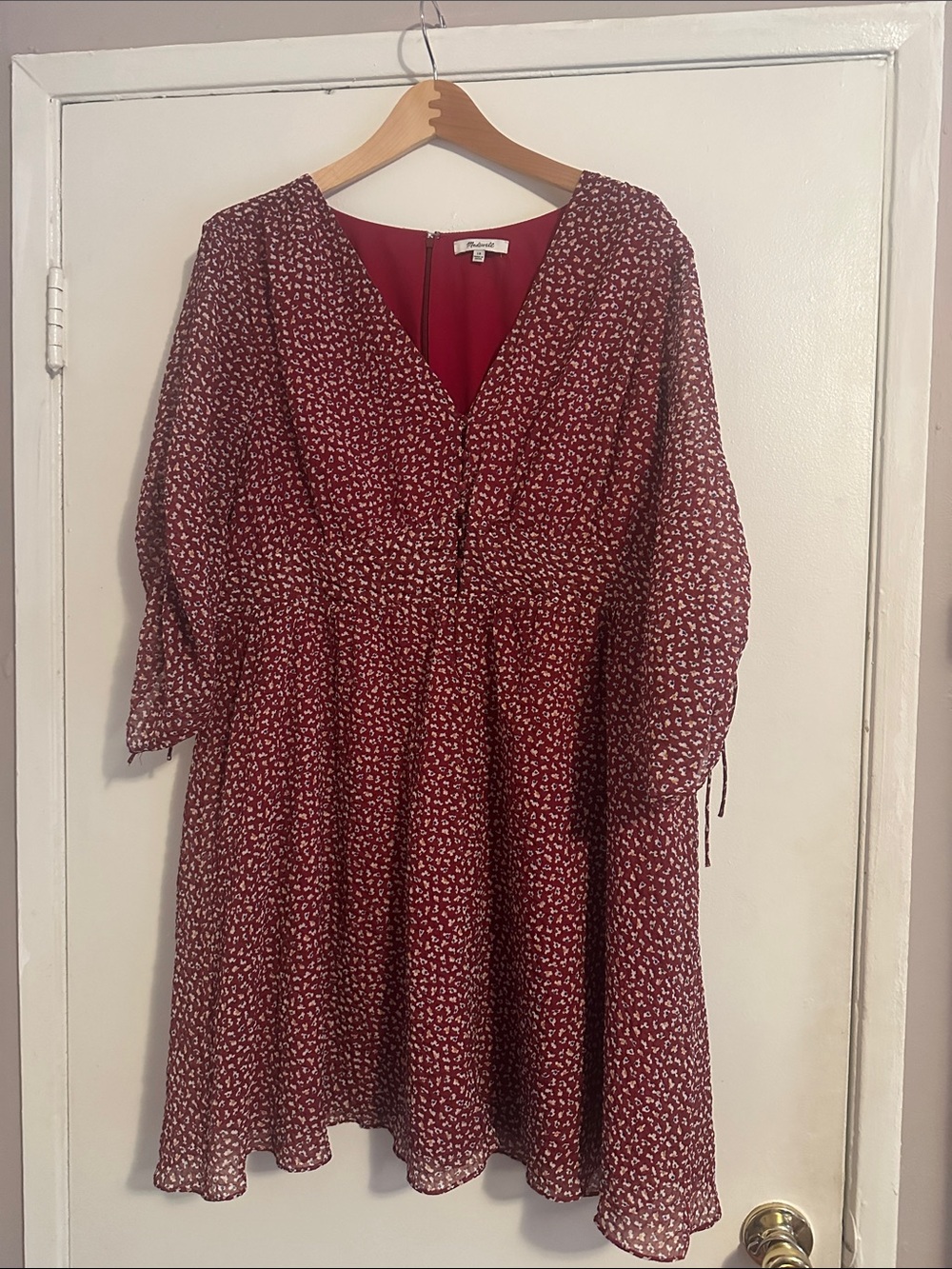 Madewell Burgundy Floral V-Neck Tiered Midi Dress